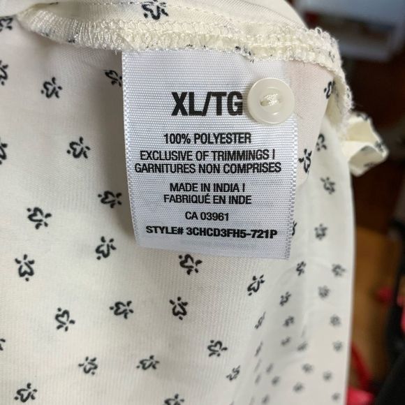 DH3 Button Down Cream Print Blouse Top 3/4 Sleeve Ditzy Floral Sz XL - Picture 5 of 13